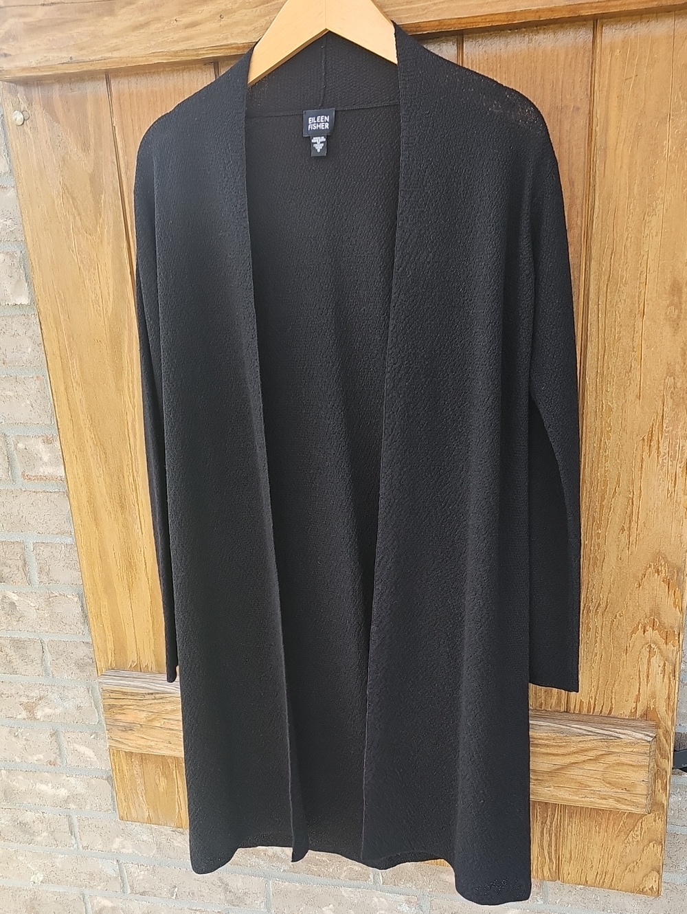 Eileen Fisher Black Open Draped Long Cardigan